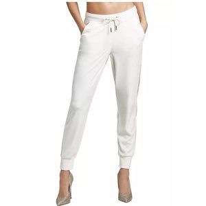 Juicy Couture Embellished Bling Trim Mid-Rise Velour Joggers - Pebble - Size S